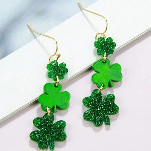 St. Patrick's Day Glitter Acrylic Green Clover Earrings